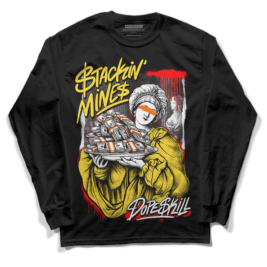 Jordan 4 Thunder DopeSkill Long Sleeve T-Shirt Stackin Mines Graphic Streetwear - Black