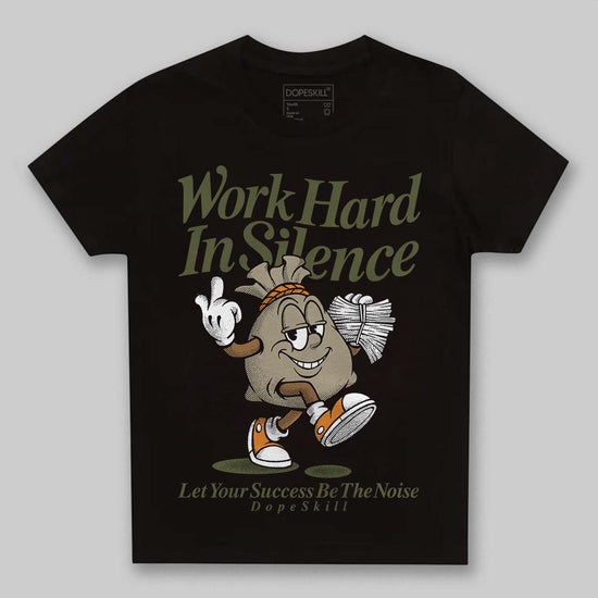 Olive Sneakers DopeSkill Toddler Kids T-shirt Work Hard In Silence Graphic Streetwear - black