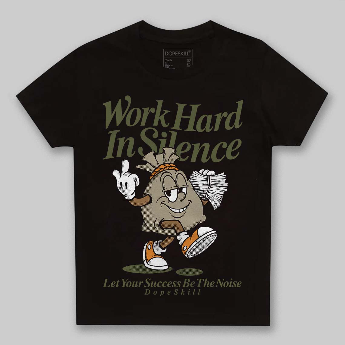 Olive Sneakers DopeSkill Toddler Kids T-shirt Work Hard In Silence Graphic Streetwear - black