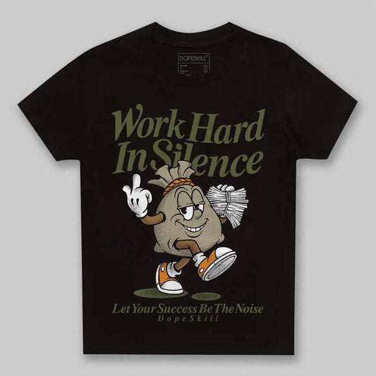 Olive Sneakers DopeSkill Toddler Kids T-shirt Work Hard In Silence Graphic Streetwear - black