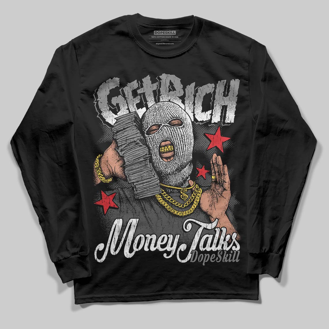 Jordan 10 Retro Shadow (2025) DopeSkill Long Sleeve T-Shirt Get Rich Graphic Streetwear - Black