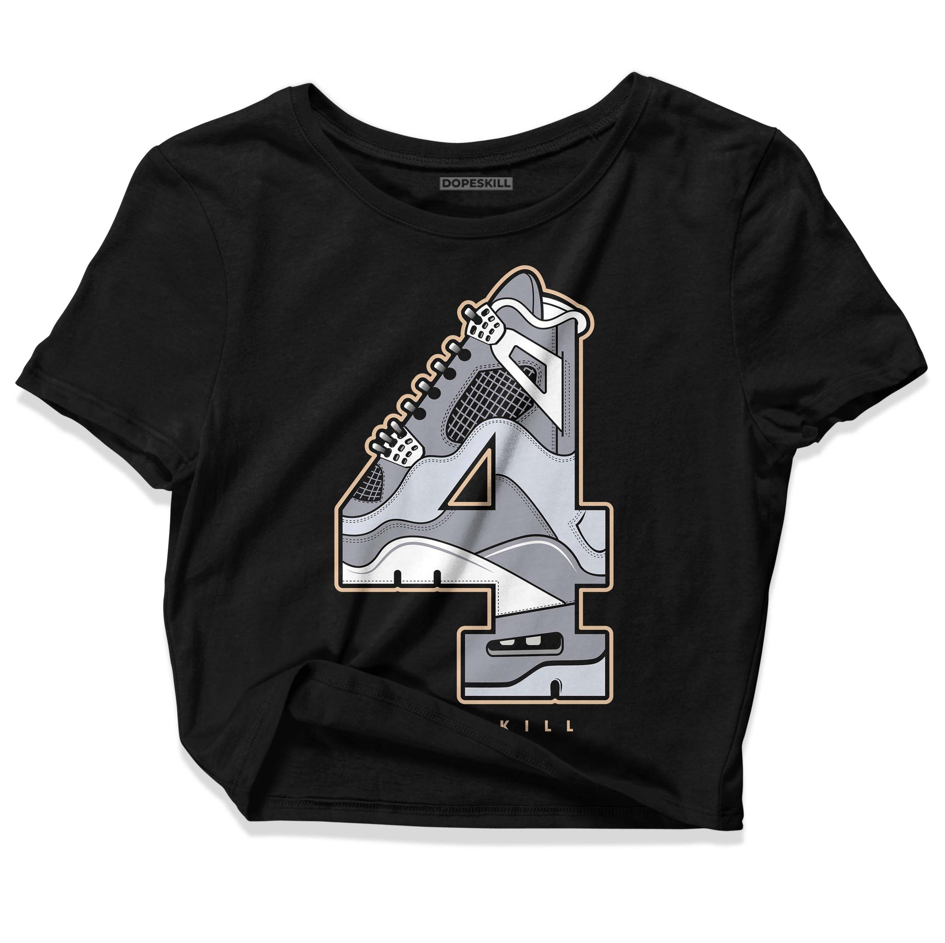 Jordan 4 Retro Frozen Moments DopeSkill Women's Crop Top No.4 Graphic Streetwear - Black 