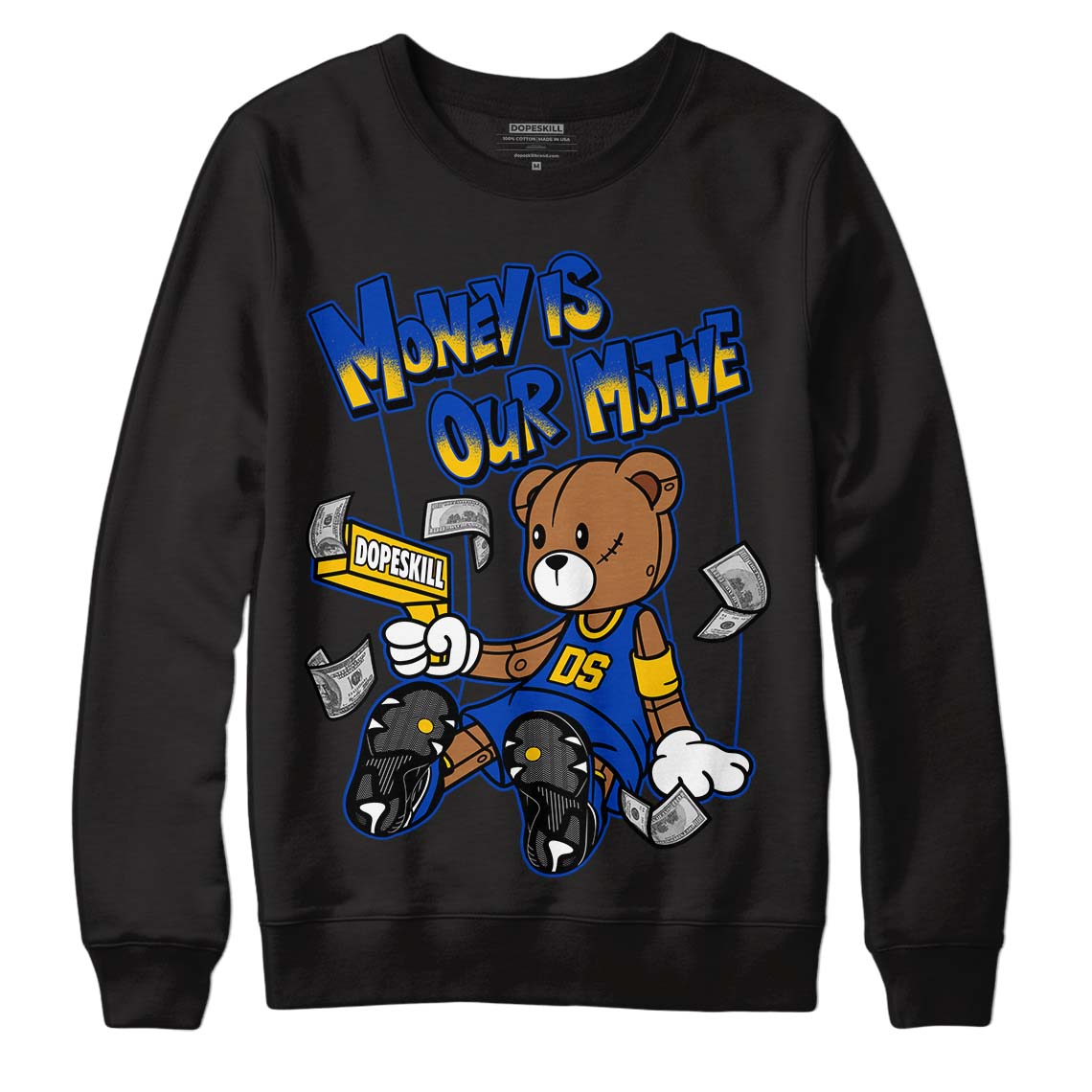 Jordan 14 “Laney” DopeSkill Sweatshirt Money Is Our Motive Bear Graphic Streetwear - Black