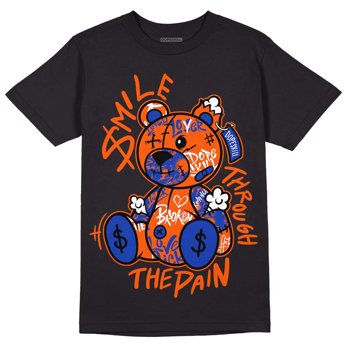 Dunk Low Futura Orange Blaze DopeSkill T-Shirt Smile Through The Pain Graphic Streetwear - Black