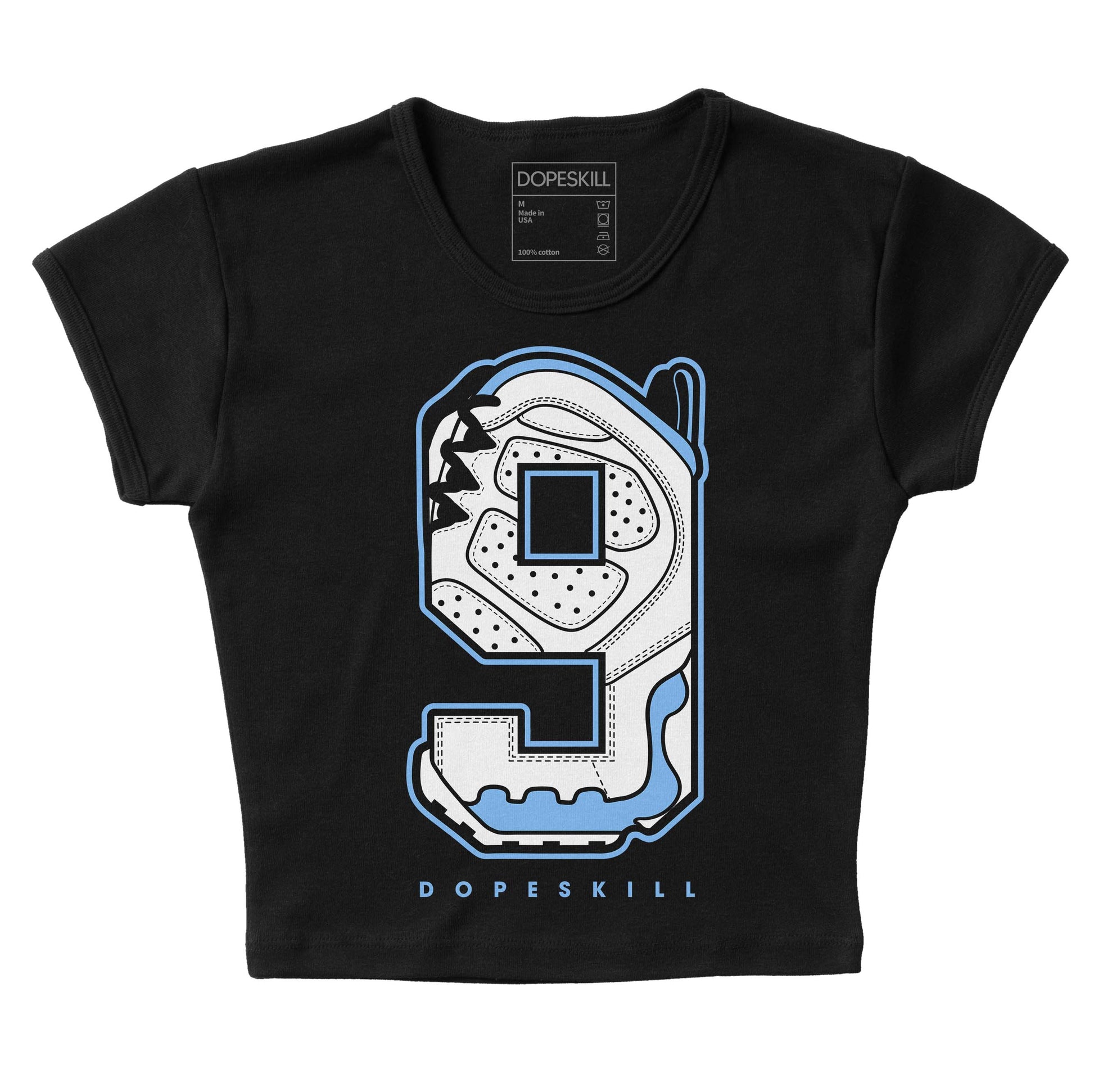 Jordan 9 Powder Blue DopeSkill Women's Crop Top No.9 Graphic Streetwear - Black