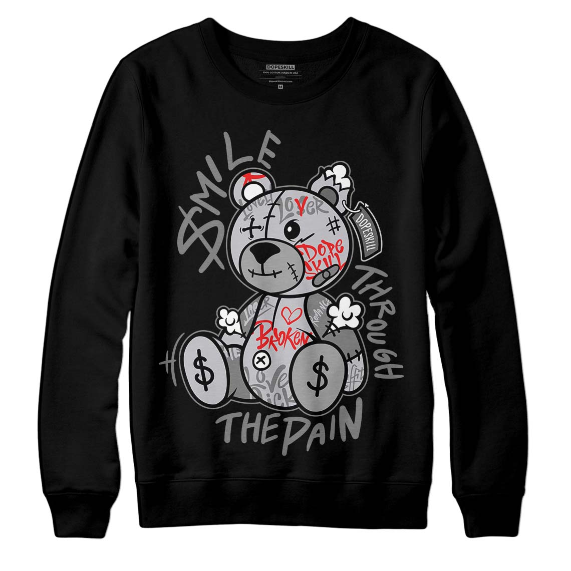 Grey Sneakers DopeSkill Sweatshirt Smile Through The Pain Graphic Streetwear - Black