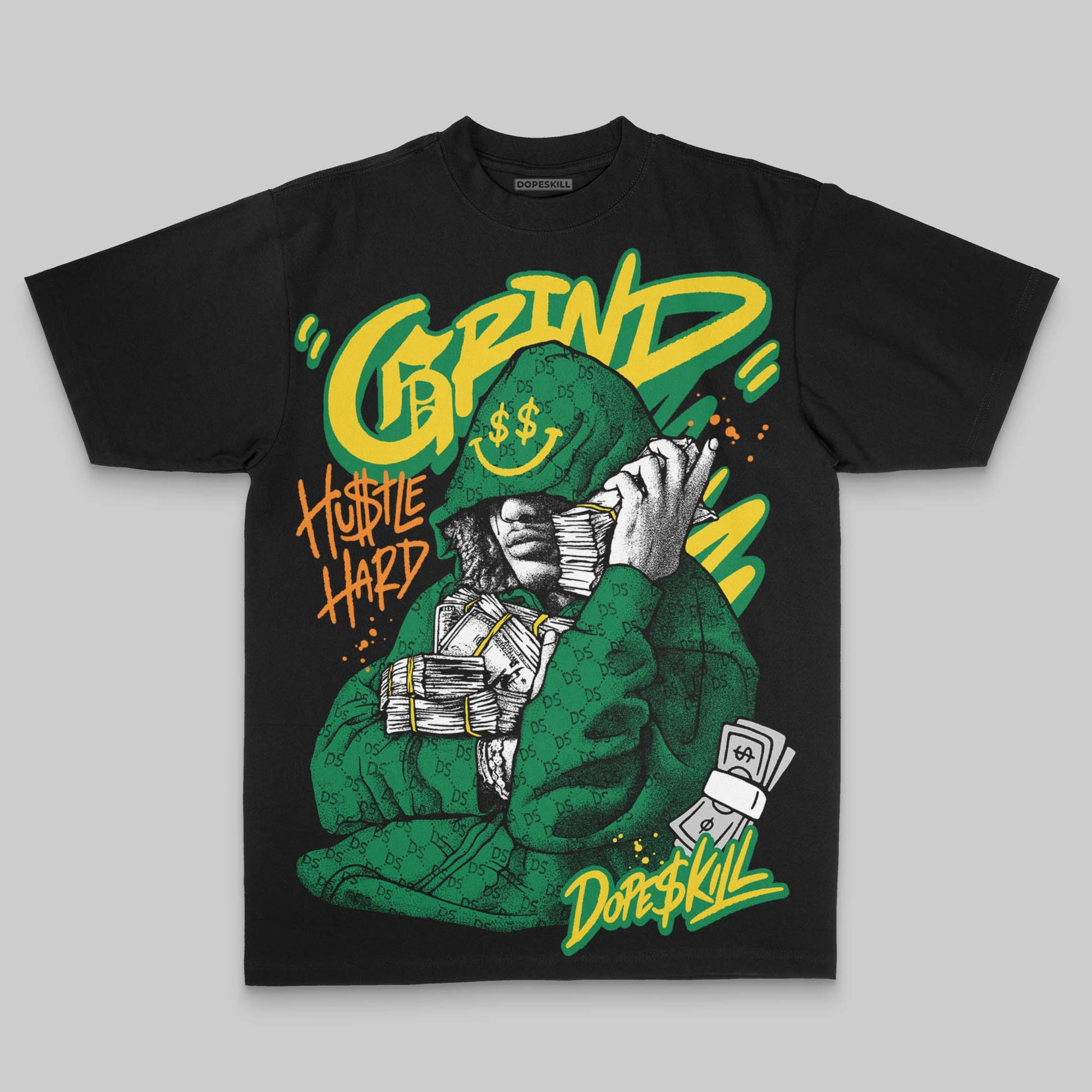 Green Oversize Print Grind Pray DopeSkill Graphic Premium T-shirt Streetwear - Black