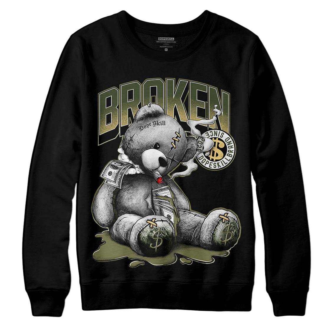 Jordan 4 Retro SE Craft Medium Olive DopeSkill Sweatshirt Sick Bear Graphic Streetwear - Black