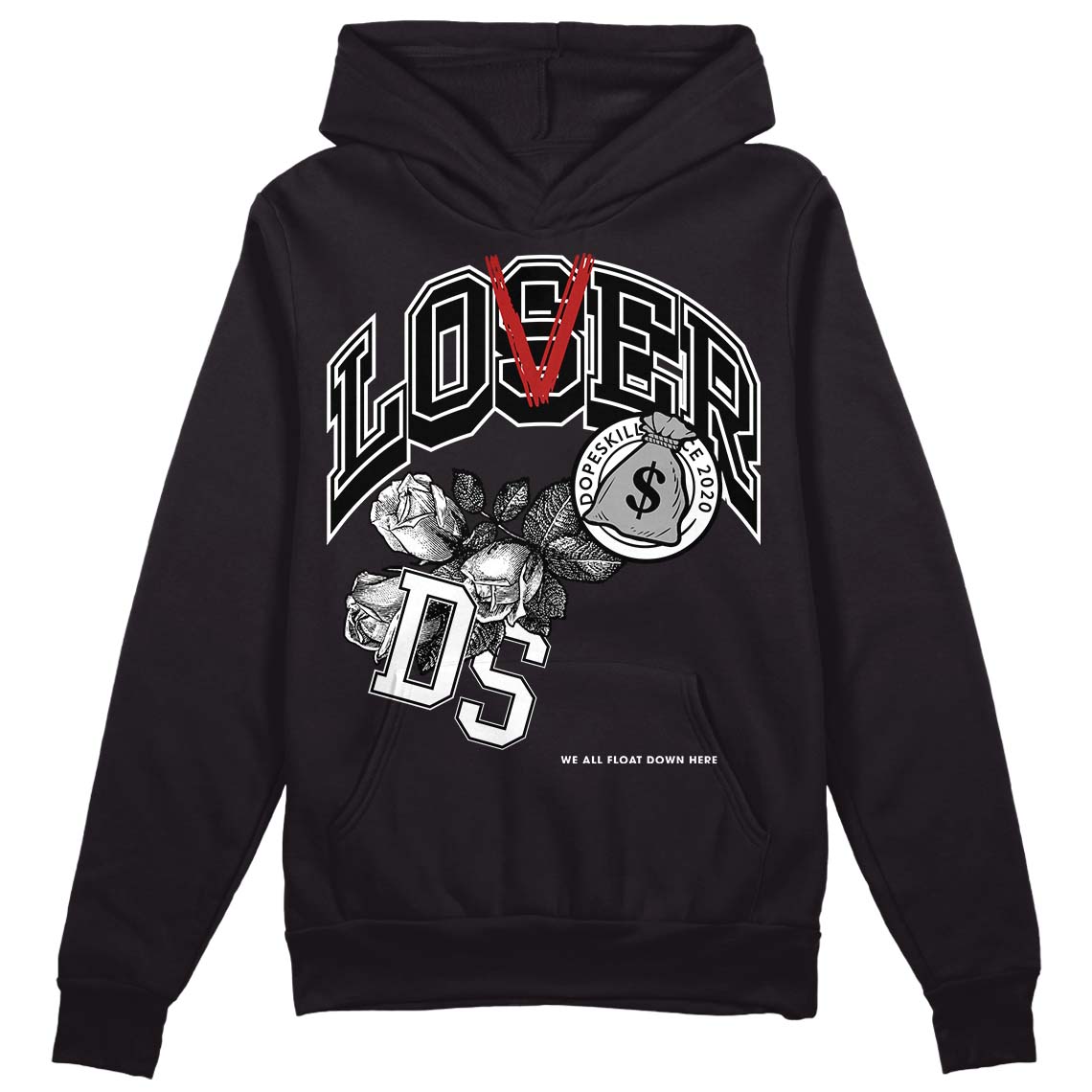 Jordan 14 "Black/White" DopeSkill Hoodie Sweatshirt Loser Lover Graphic Streetwear - Black