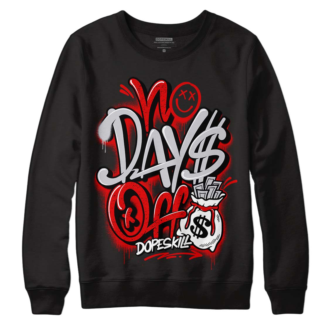 Jordan 4 Retro Red Cement DopeSkill Sweatshirt No Days Off Graphic Streetwear - Black