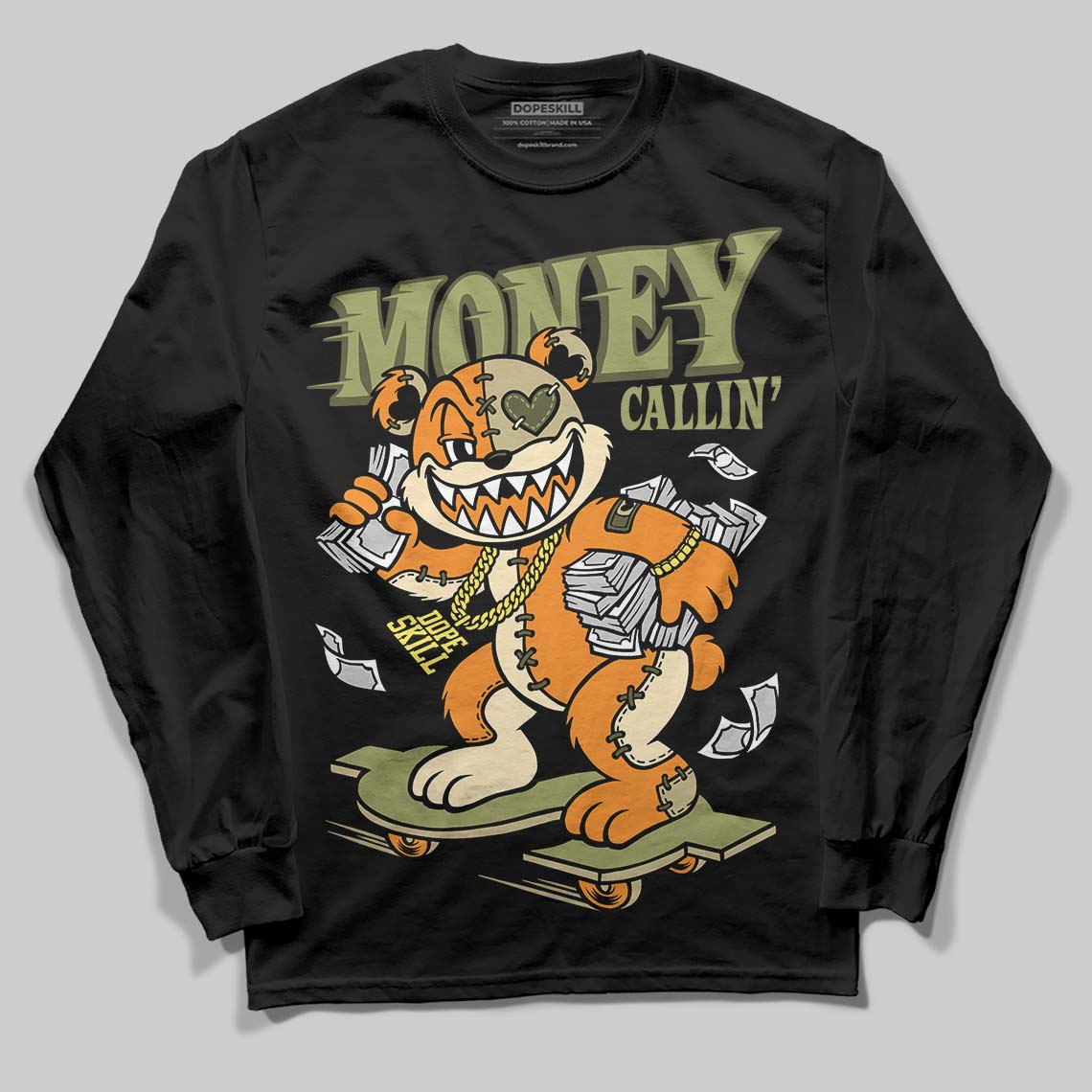 Olive Sneakers DopeSkill Long Sleeve T-Shirt Money Callin' Graphic Streetwear - black