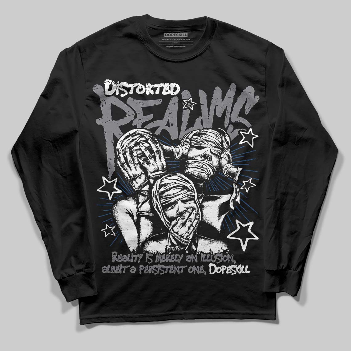 Jordan 9 Retro 'Flint Grey' 2026 DopeSkill Long Sleeve T-Shirt Distorted Realms Graphic Streetwear - Black