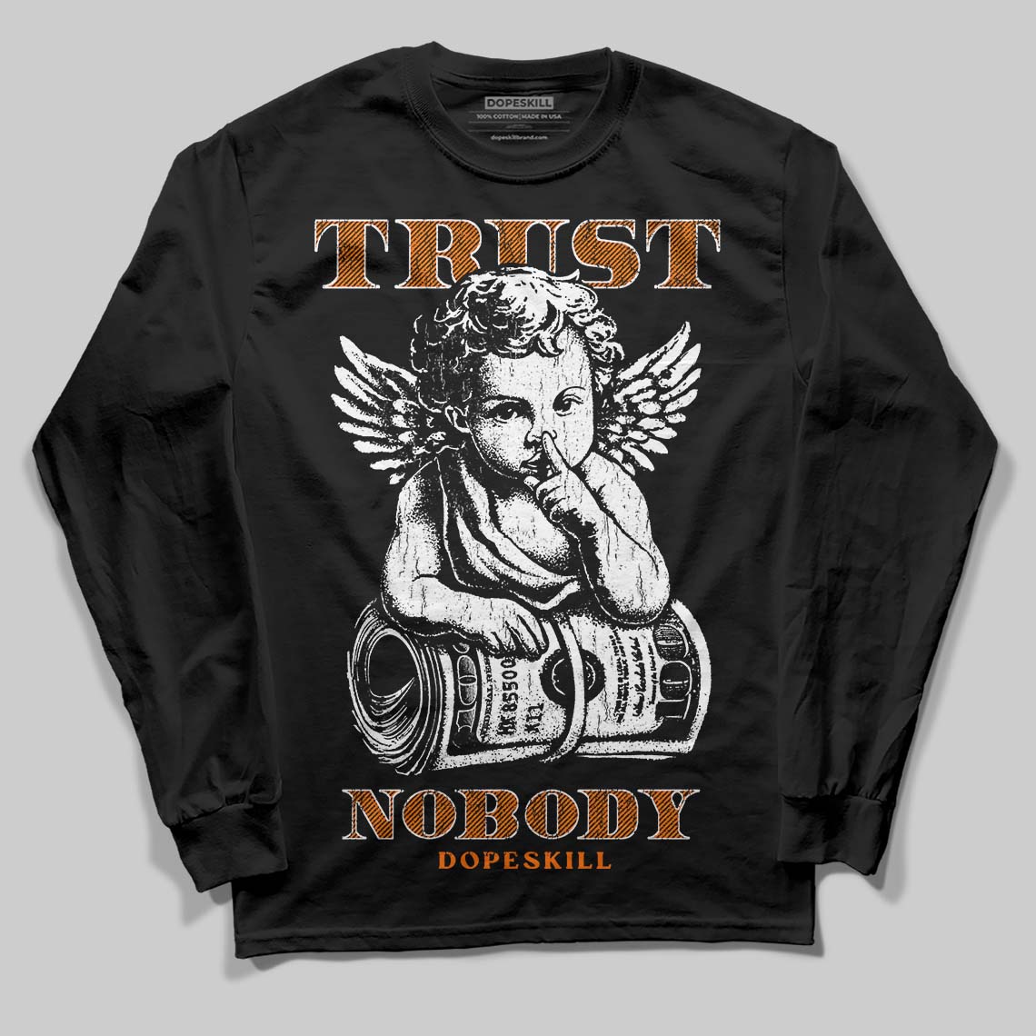 Orange Sneakers DopeSkill Long Sleeve T-Shirt Trust Nobody Graphic Streetwear - Black