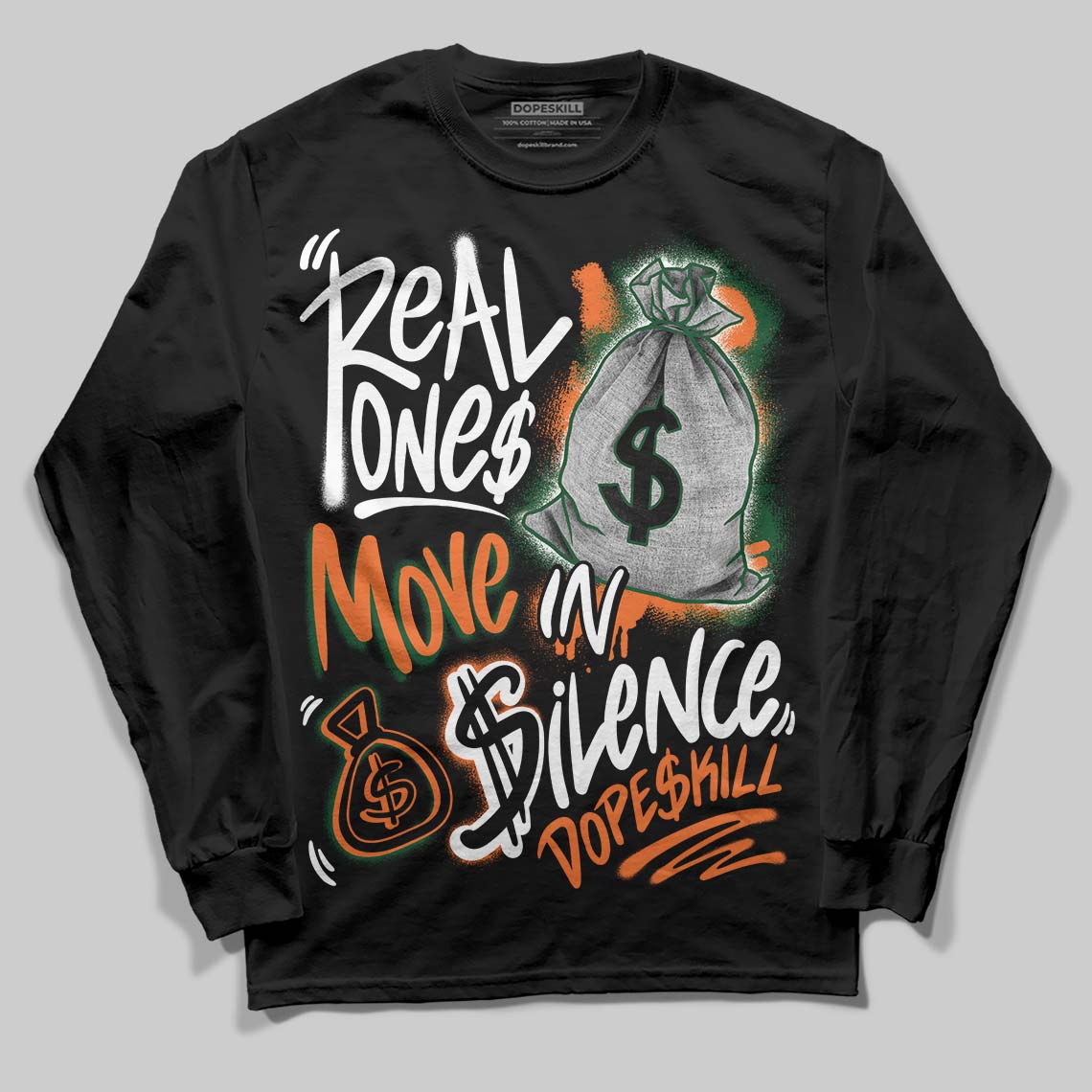 SoleFly x Air Jordan 3 “Fruits Of Our Labor” DopeSkill Long Sleeve T-Shirt Real Ones Move In Silence Graphic Streetwear - black