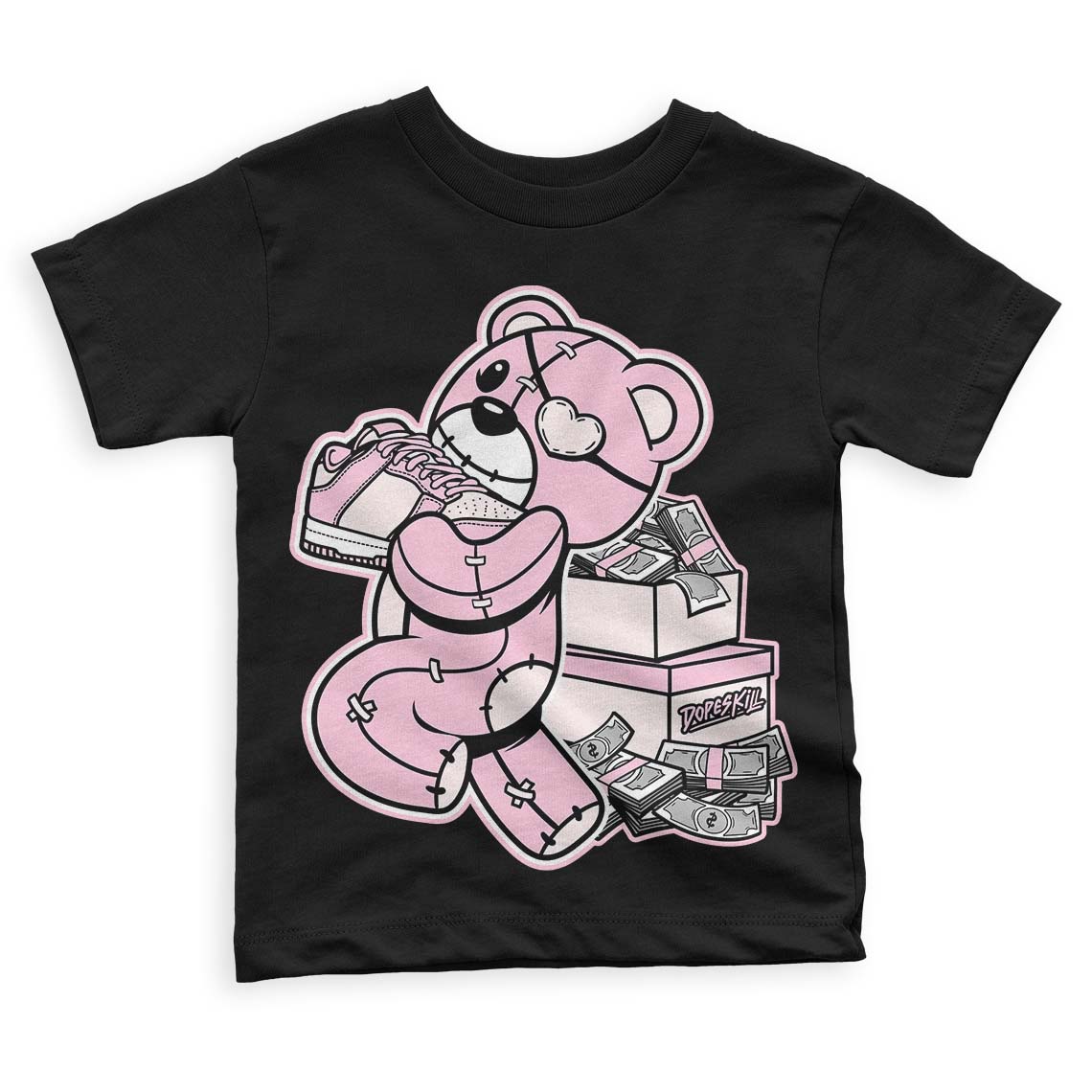 Dunk Low LX Pink Foam DopeSkill Toddler Kids T-shirt Bear Steals Sneaker Graphic Streetwear - Black