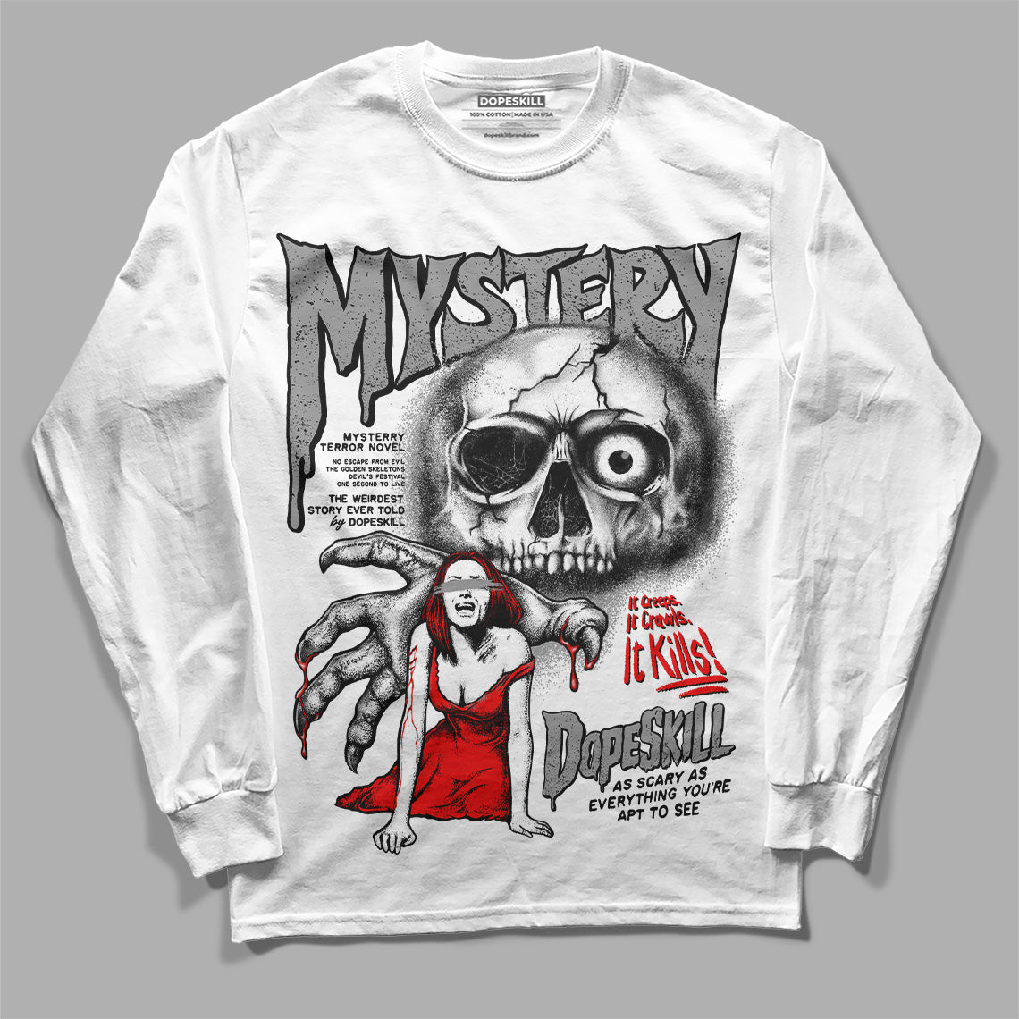 Dunk Panda White Black DopeSkill Long Sleeve T-Shirt Mystery Ghostly Grasp Graphic Streetwear - White