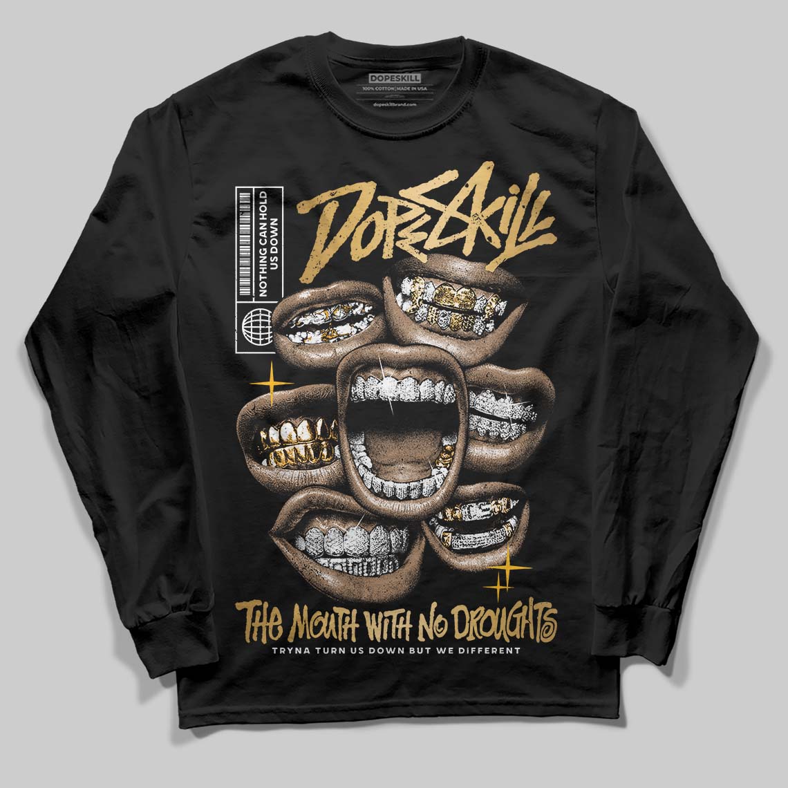 Jordan 12 Retro 'Taxi' 2025 DopeSkill Long Sleeve T-Shirt The Mouth With No Droughts Graphic Streetwear - Black
