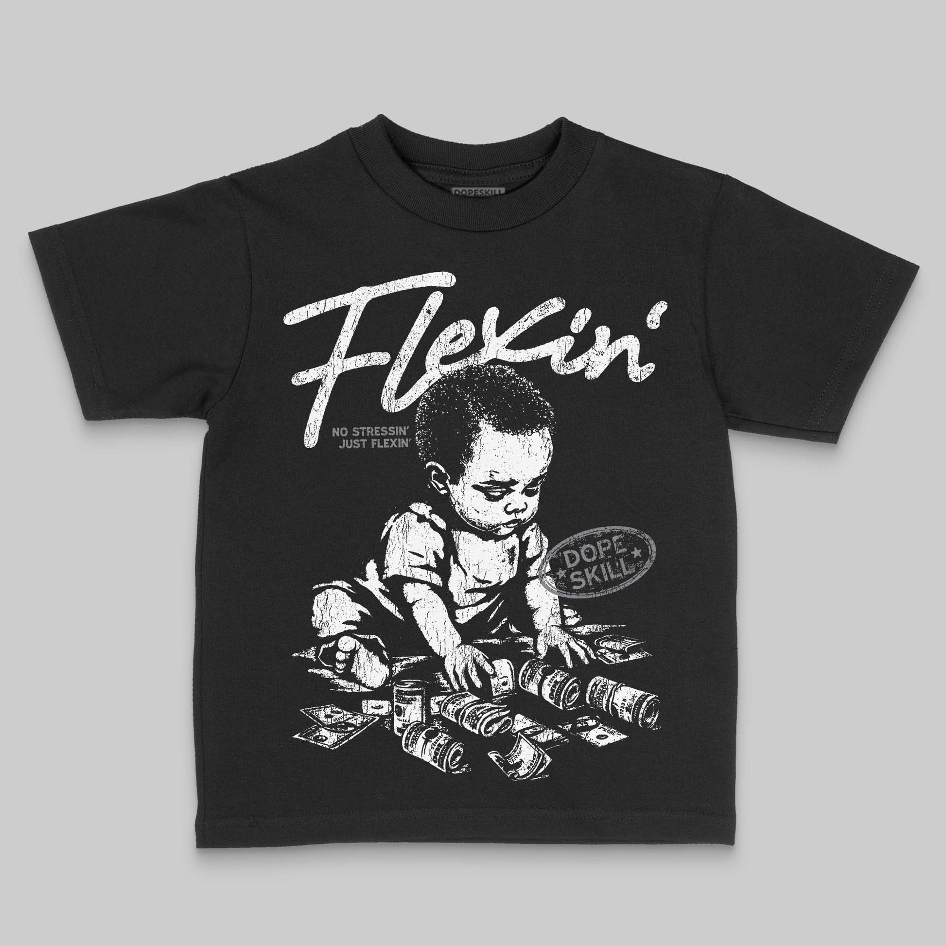 Jordan 9 Retro 'Flint Grey' 2026' DopeSkill Toddler Kids T-shirt Flexin' Graphic Streetwear - Black