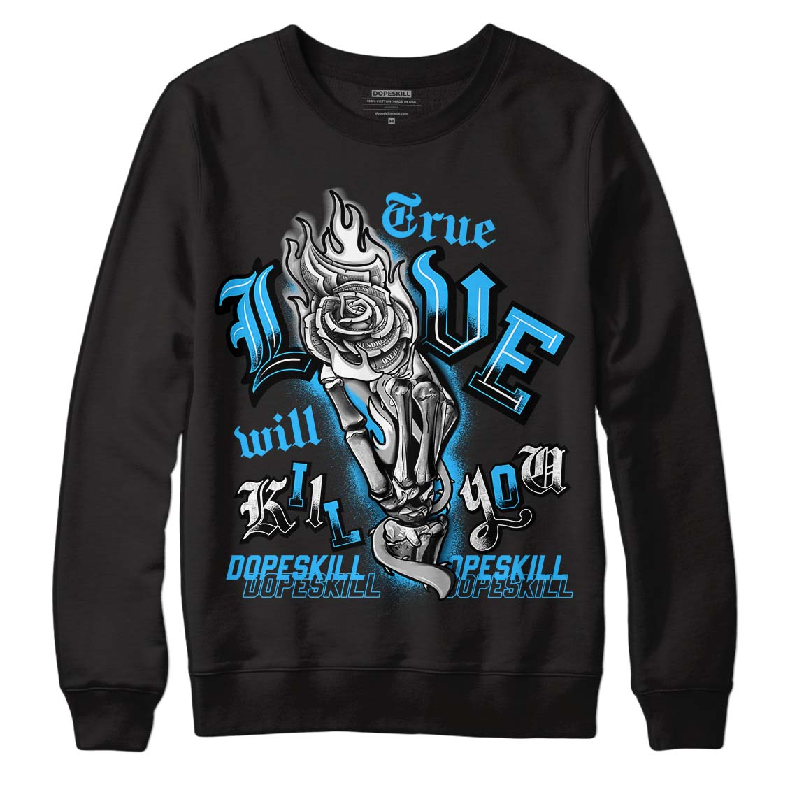 Jordan 2 Low "University Blue" DopeSkill Sweatshirt True Love Will Kill You Graphic Streetwear - Black