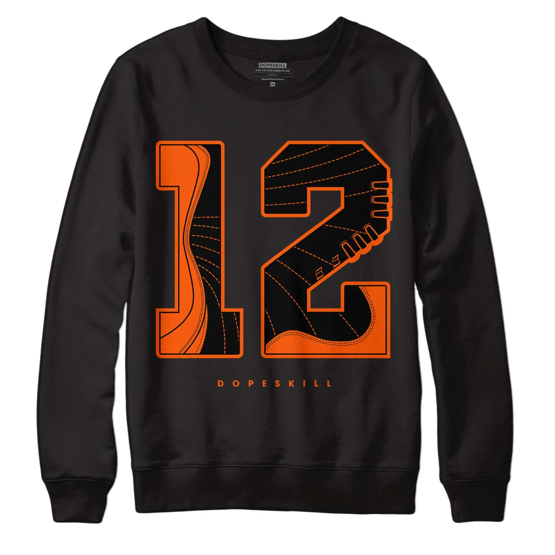 Jordan 12 Retro Brilliant Orange DopeSkill Sweatshirt No.12 Graphic Streetwear - Black