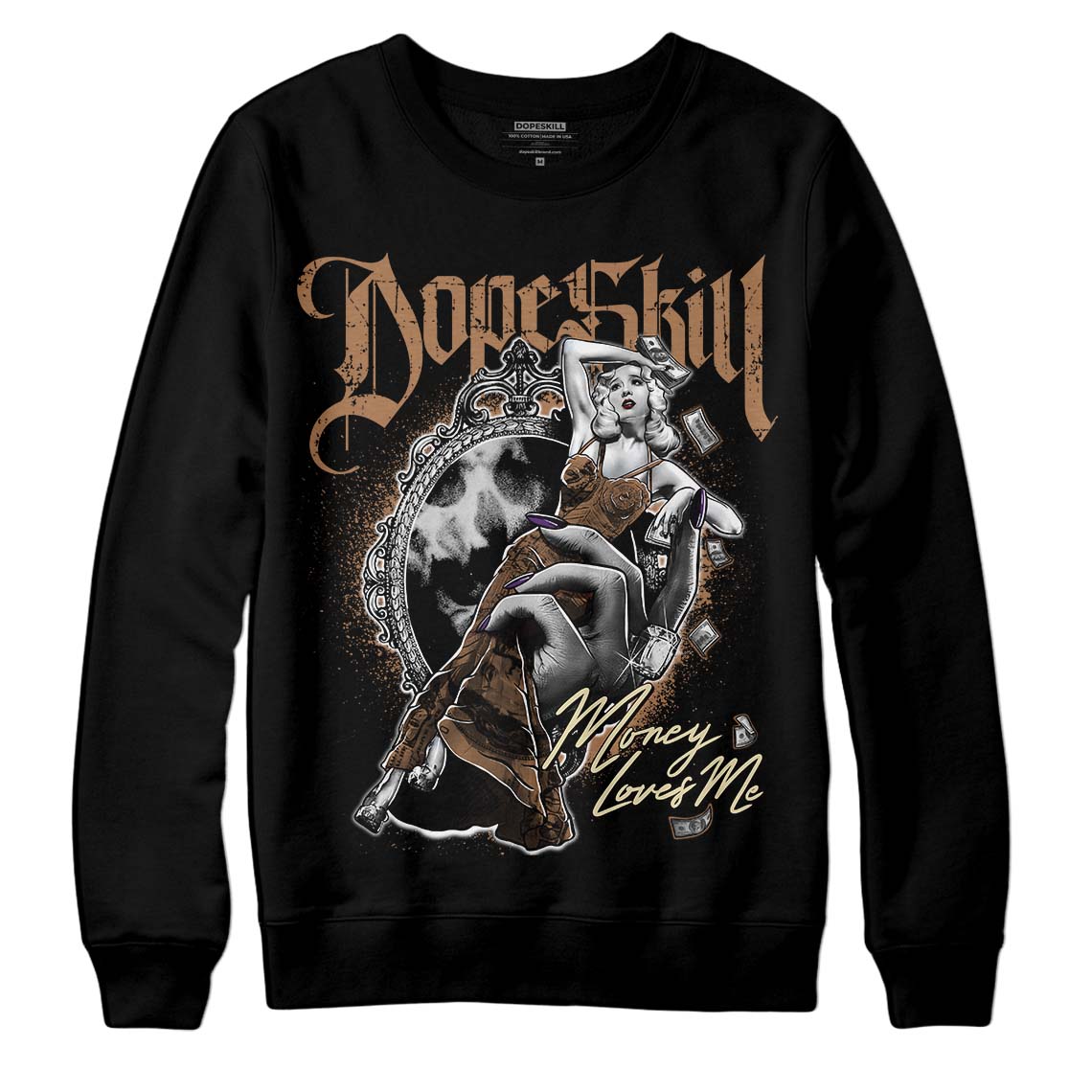 Jordan 6 WMNS Gore-Tex Brown Kelp DopeSkill Sweatshirt Money Loves Me Graphic Streetwear - Black