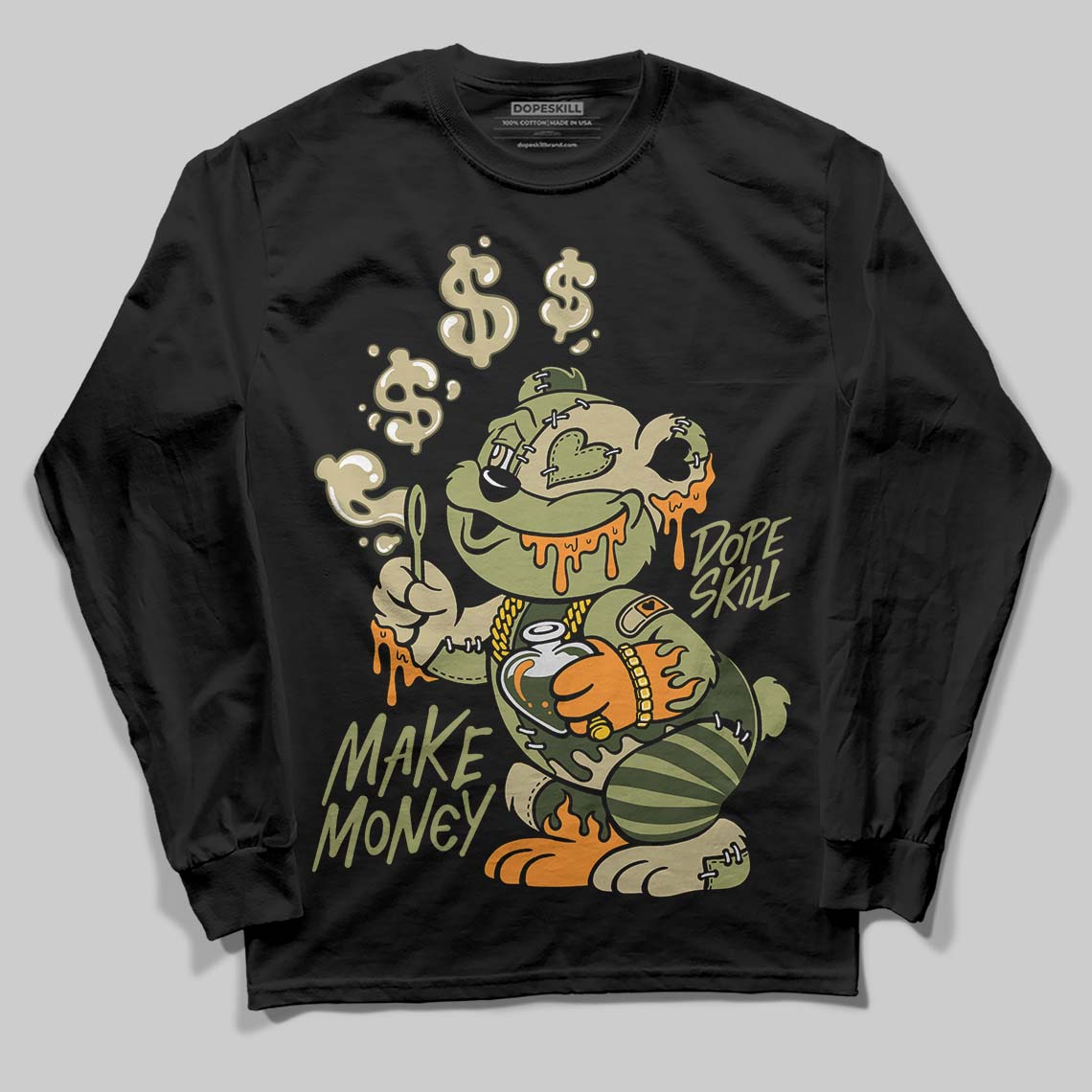 Olive Sneakers DopeSkill Long Sleeve T-Shirt Make Money Graphic Streetwear - Black