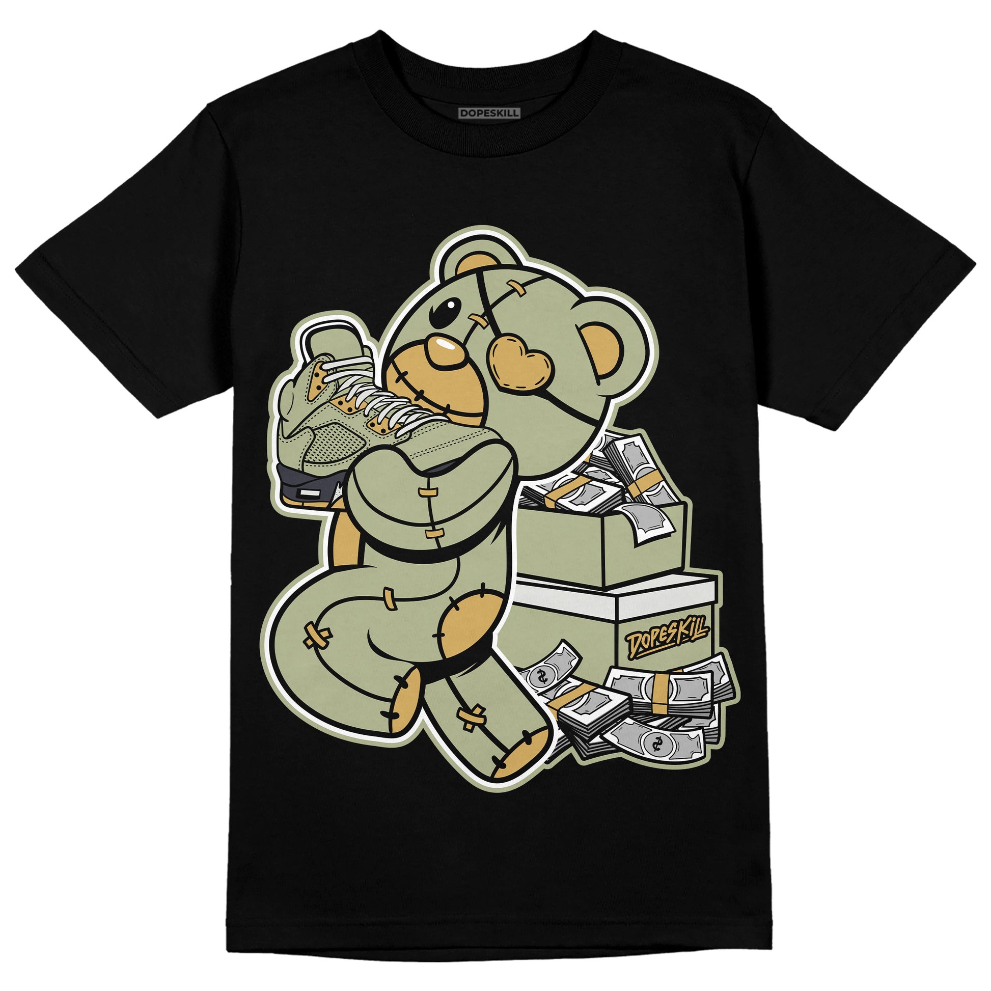 AJ 5 Jade Horizon DopeSkill T-Shirt Bear Steals Sneaker Graphic Streetwear - Black