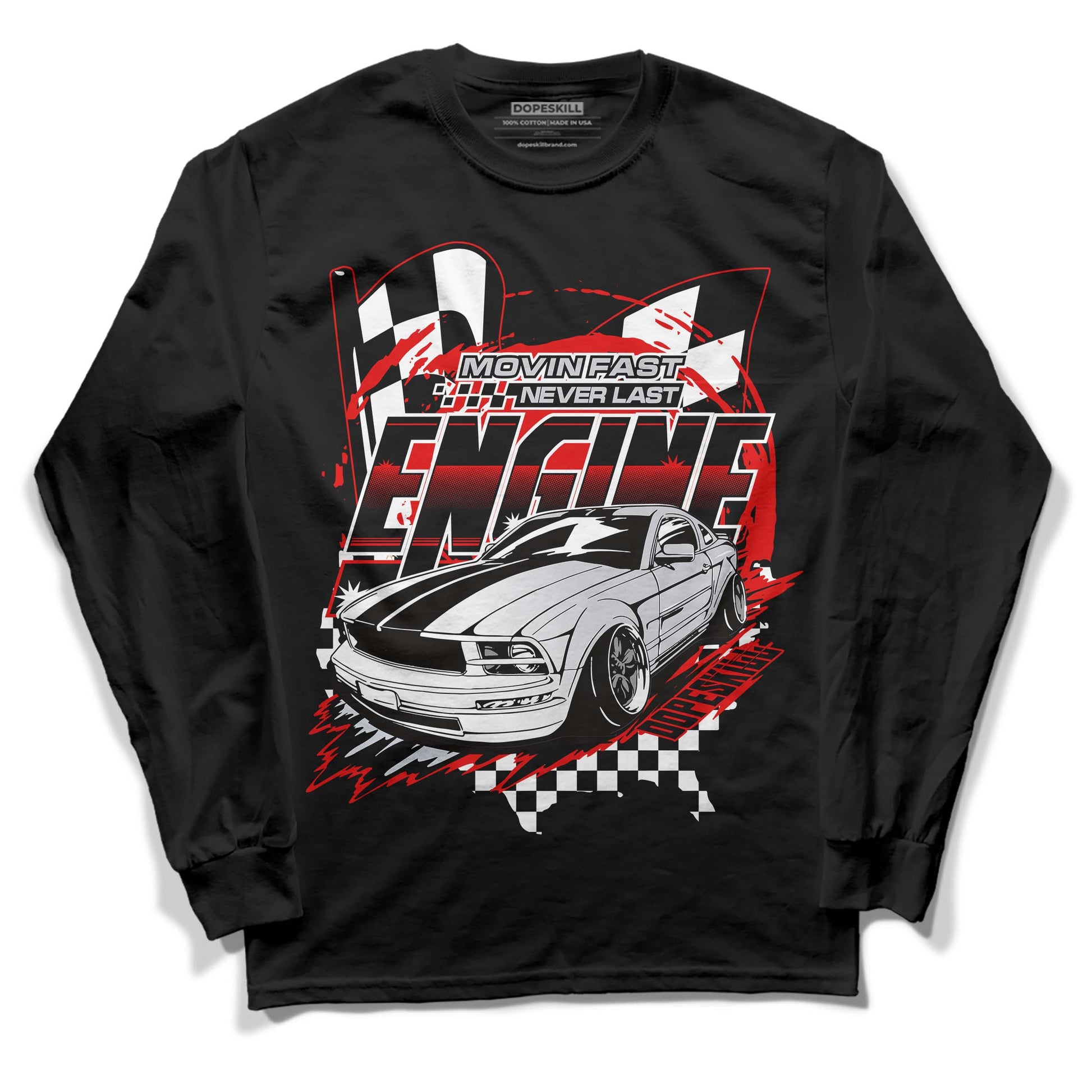 Jordan 4 Retro Red Cement DopeSkill Long Sleeve T-Shirt ENGINE Tshirt Graphic Streetwear - Black