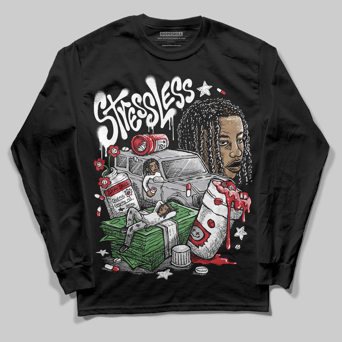 Jordan 4 OG “White Cement” DopeSkill Long Sleeve T-Shirt Stressless Graphic Streetwear - Black