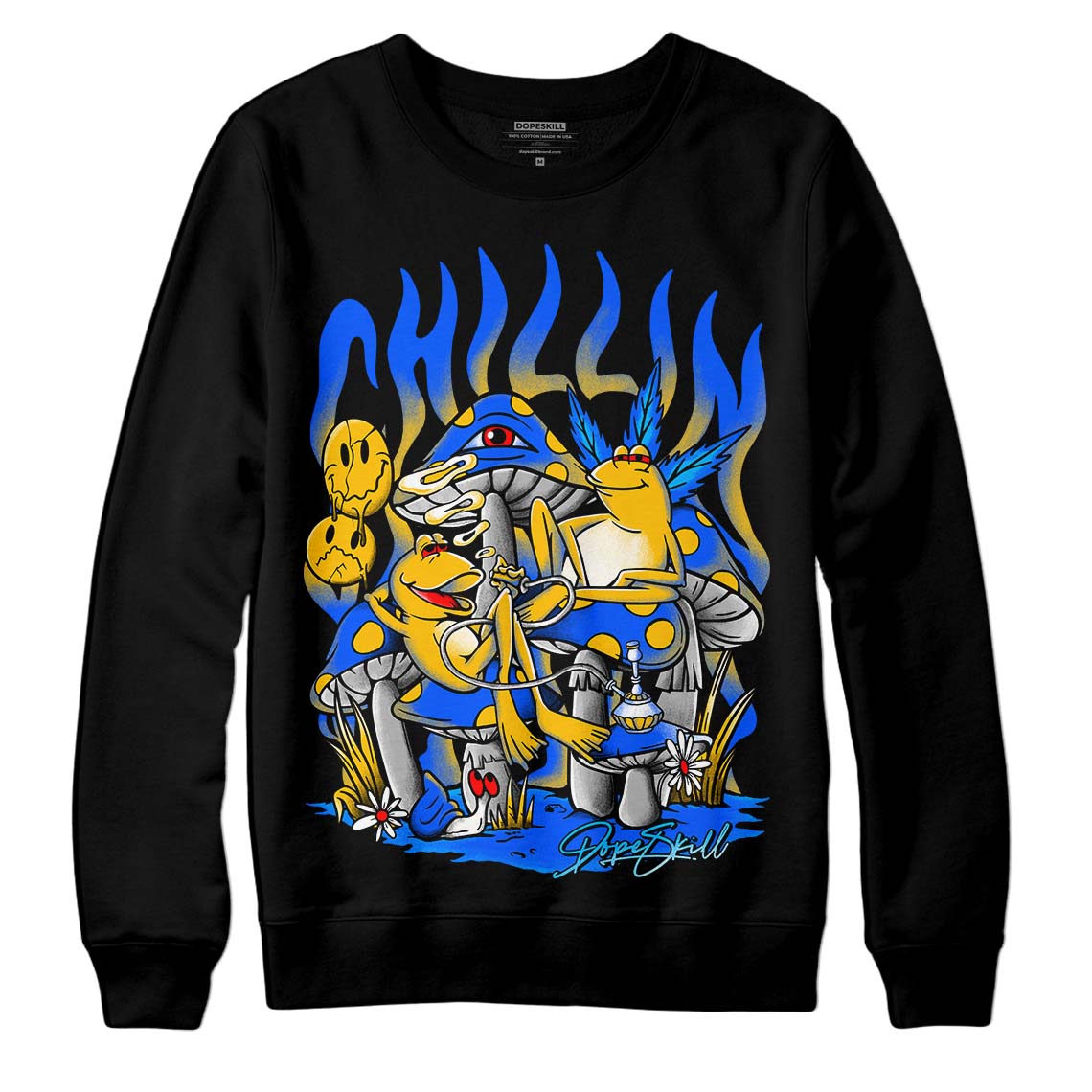 Royal Blue Sneakers DopeSkill Sweatshirt Chillin Graphic Streetwear - Black