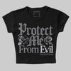 Jordan 12 Black Wolf Grey DopeSkill Women's Crop Top Protect Me From Evil Graphic Streetwear - black