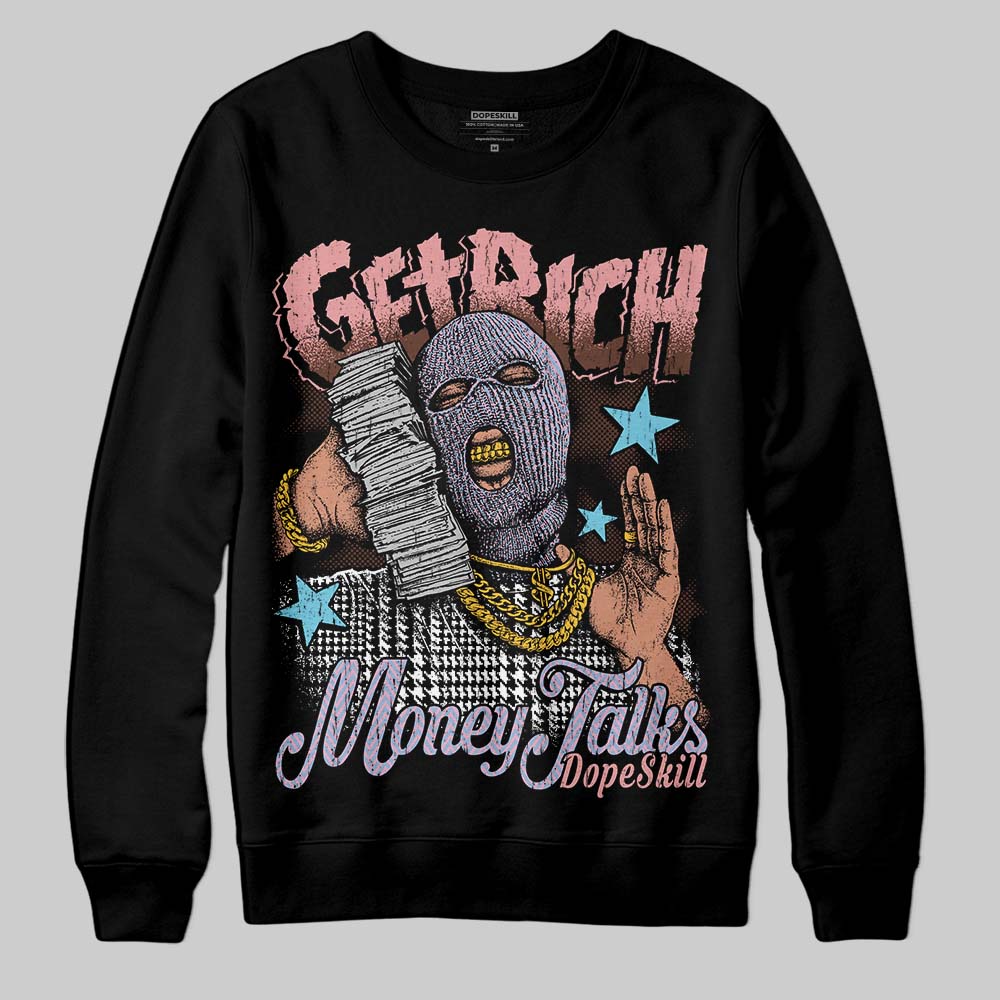 Harris Tweed x Dunk Low Denim Turquoise and Baroque Brown DopeSkill Sweatshirt Get Rich Graphic Streetwear - Black