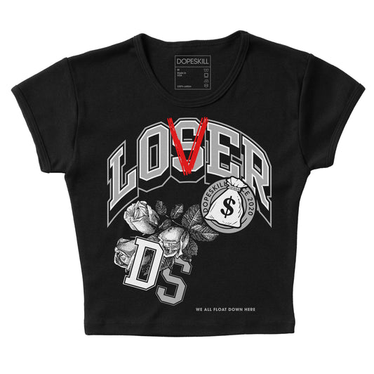 Jordan 1 Low OG “Shadow” DopeSkill Women's Crop Top Loser Lover Graphic Streetwear - Black