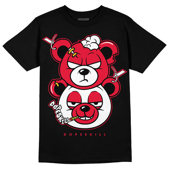 Jordan 1 Low Bred Toe DopeSkill T-Shirt New Double Bear Graphic Streetwear  - Black