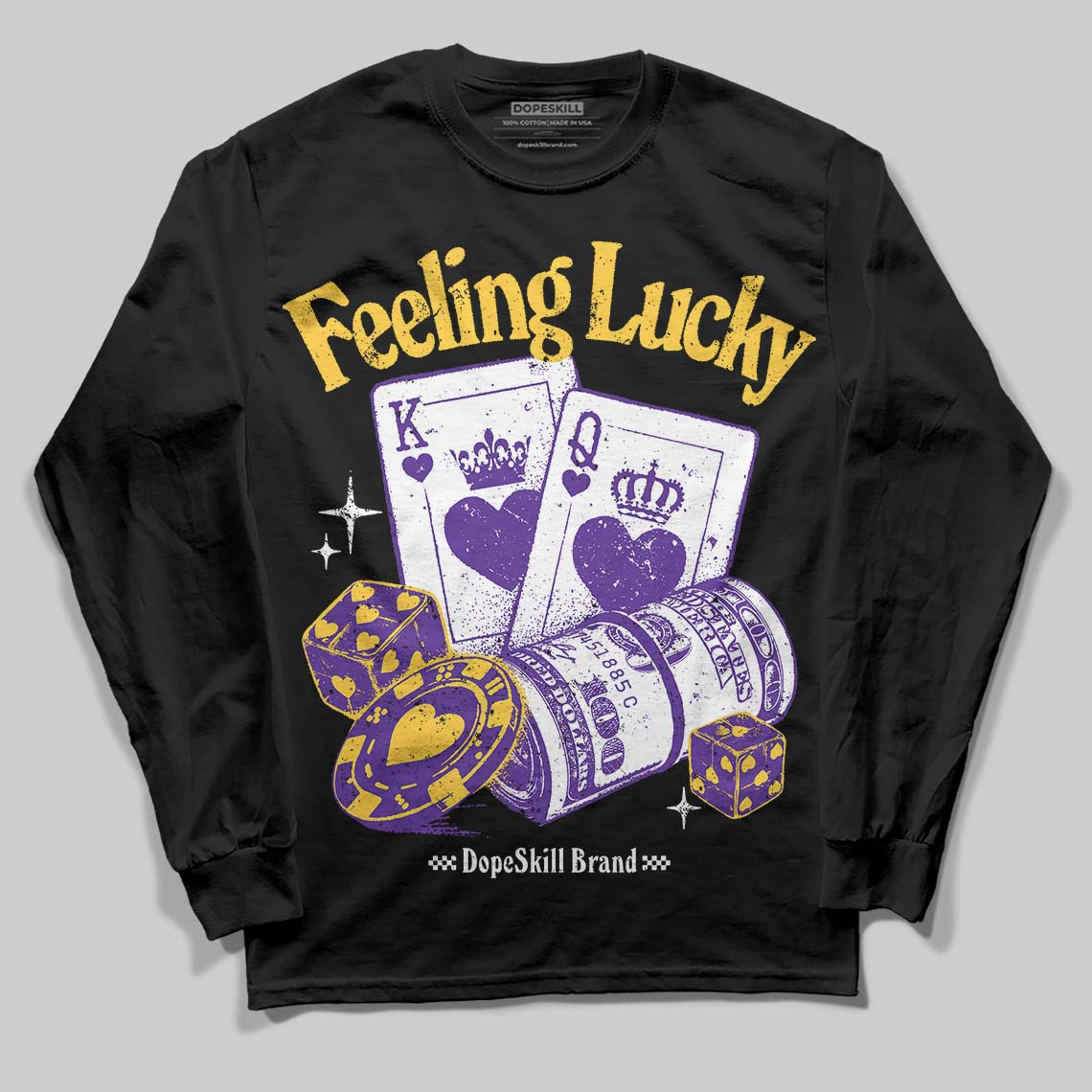 PURPLE Sneakers DopeSkill Long Sleeve T-Shirt Feeling Lucky Graphic Streetwear - Black