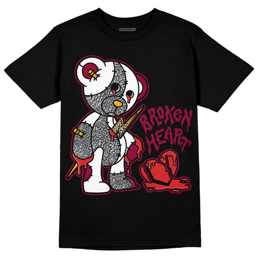 Jordan 3 Cardinal Red DopeSkill T-Shirt Broken Heart Graphic Streetwear - Black 