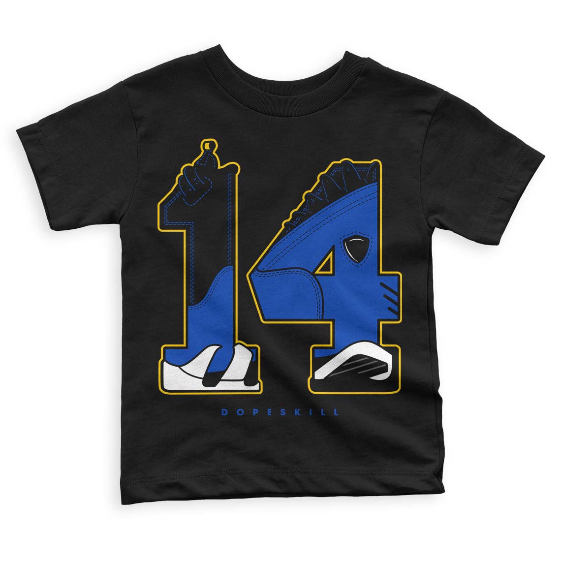 Jordan 14 “Laney” DopeSkill Toddler Kids T-shirt Number 14 Graphic Streetwear - Black