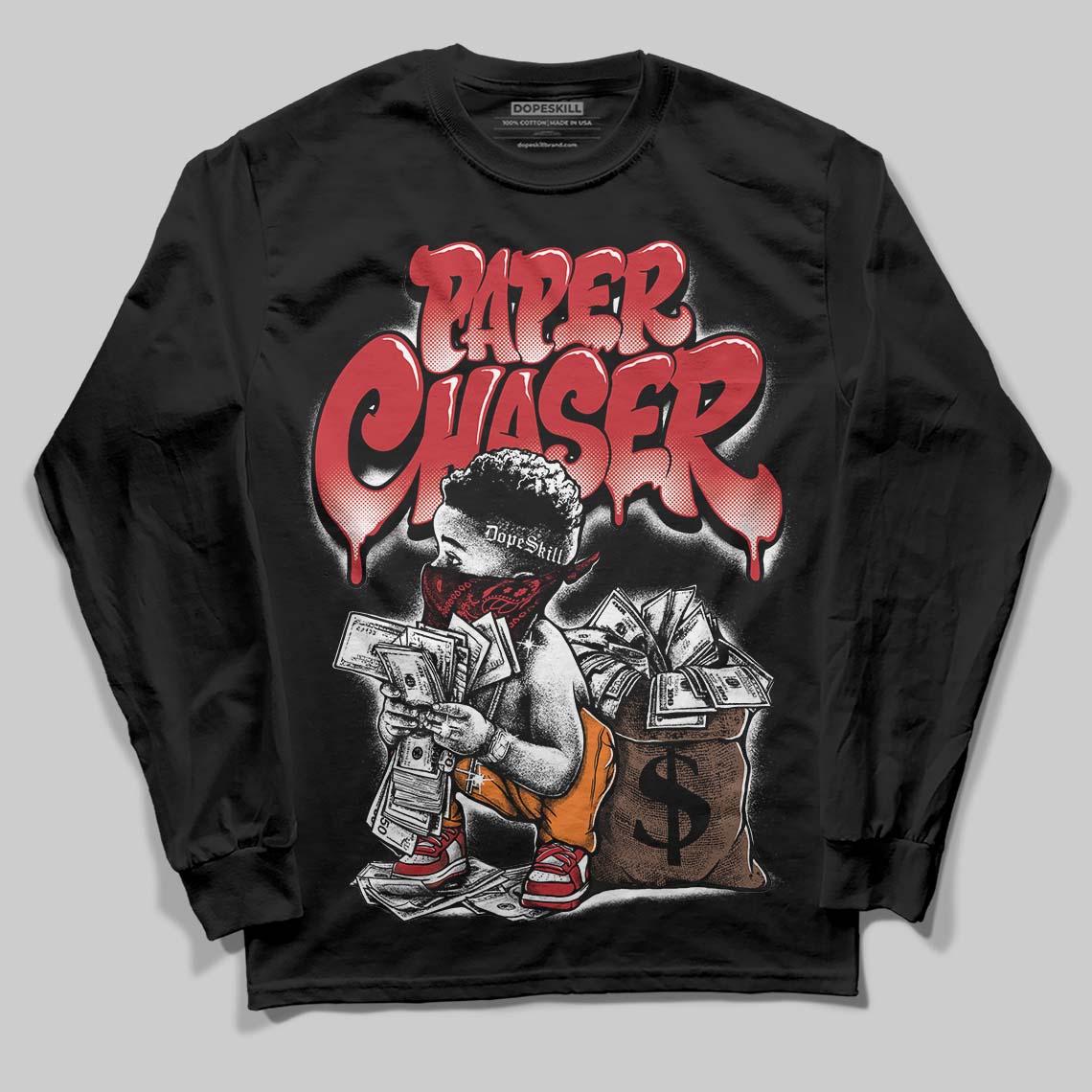 Jordan 1 Low OG "Chicago" DopeSkill Long Sleeve T-Shirt Paper Chaser Boy Graphic Streetwear - Black