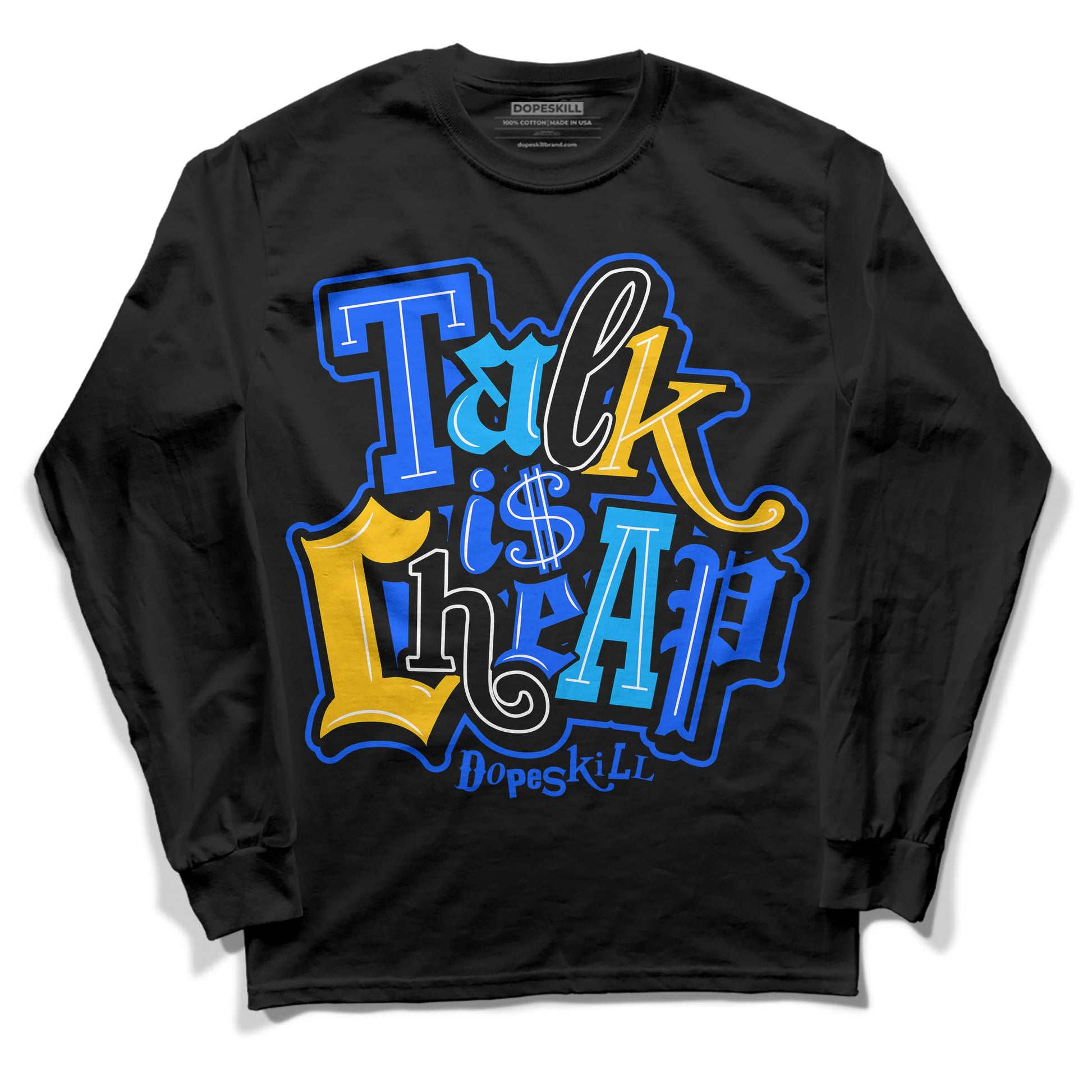 Royal Blue Sneakers DopeSkill Long Sleeve T-Shirt Talk Is Chip Graphic Streetwear - Black