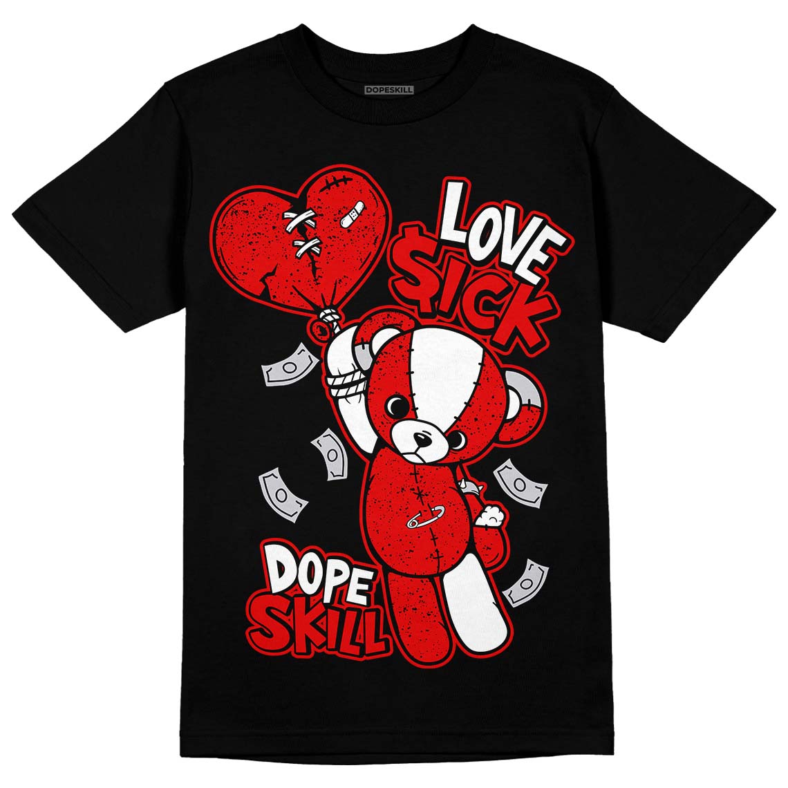 Jordan 4 Retro Red Cement DopeSkill T-Shirt Love Sick Graphic Streetwear - Black