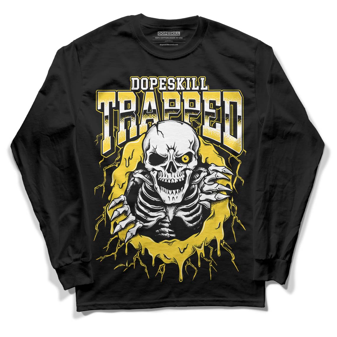 Jordan 4 Tour Yellow Thunder DopeSkill Long Sleeve T-Shirt Trapped Halloween Graphic Streetwear - Black