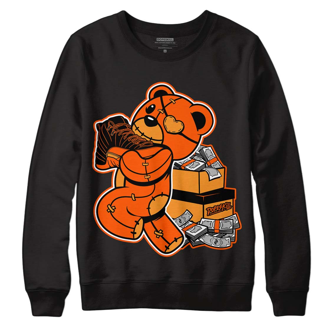 Jordan 12 Retro Brilliant Orange DopeSkill Sweatshirt Bear Steals Sneaker Graphic Streetwear - Black