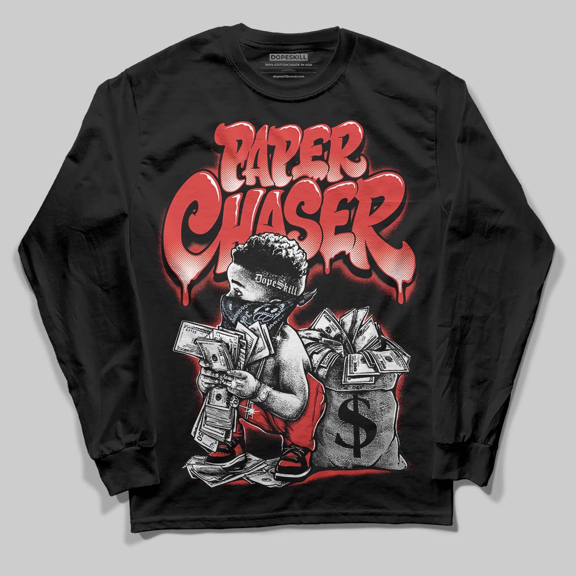 Jordan 6 “Reverse Infrared” DopeSkill Long Sleeve T-Shirt Paper Chaser Boy Graphic Streetwear - Black