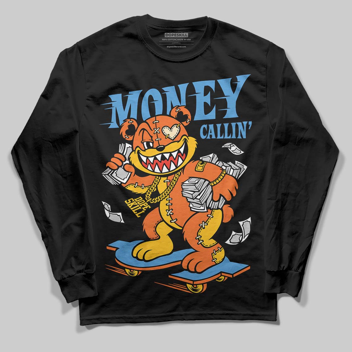 Orange Black White DopeSkill Long Sleeve T-Shirt Money Callin' Graphic