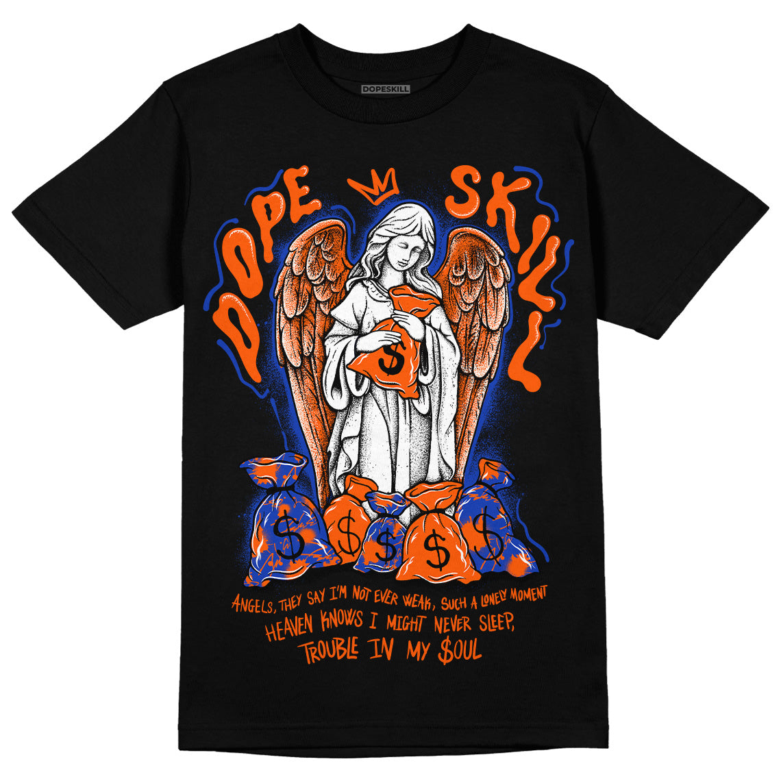 Dunk Low Futura Orange Blaze DopeSkill T-Shirt Angels Graphic Streetwear - Black 