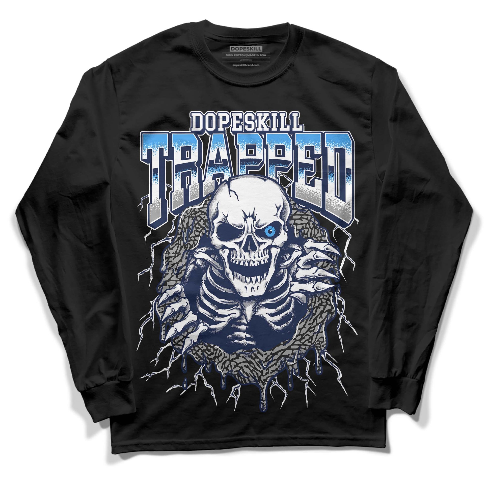 Jordan 3 "Midnight Navy" DopeSkill Long Sleeve T-Shirt Trapped Halloween Graphic Streetwear - Black