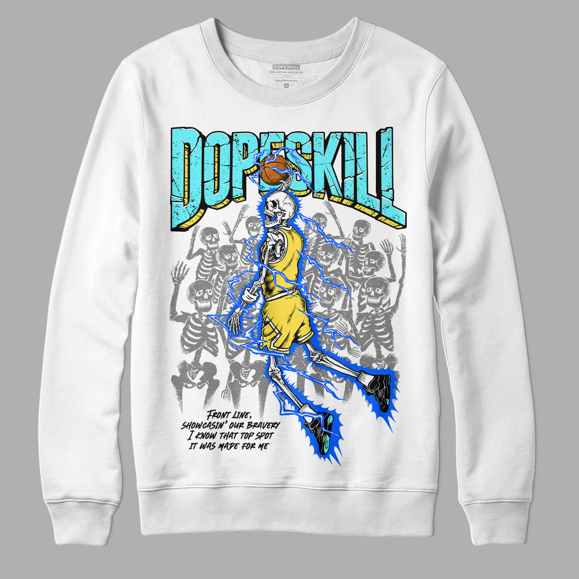 Jordan 5 Aqua DopeSkill Sweatshirt Thunder Dunk Graphic Streetwear - White 