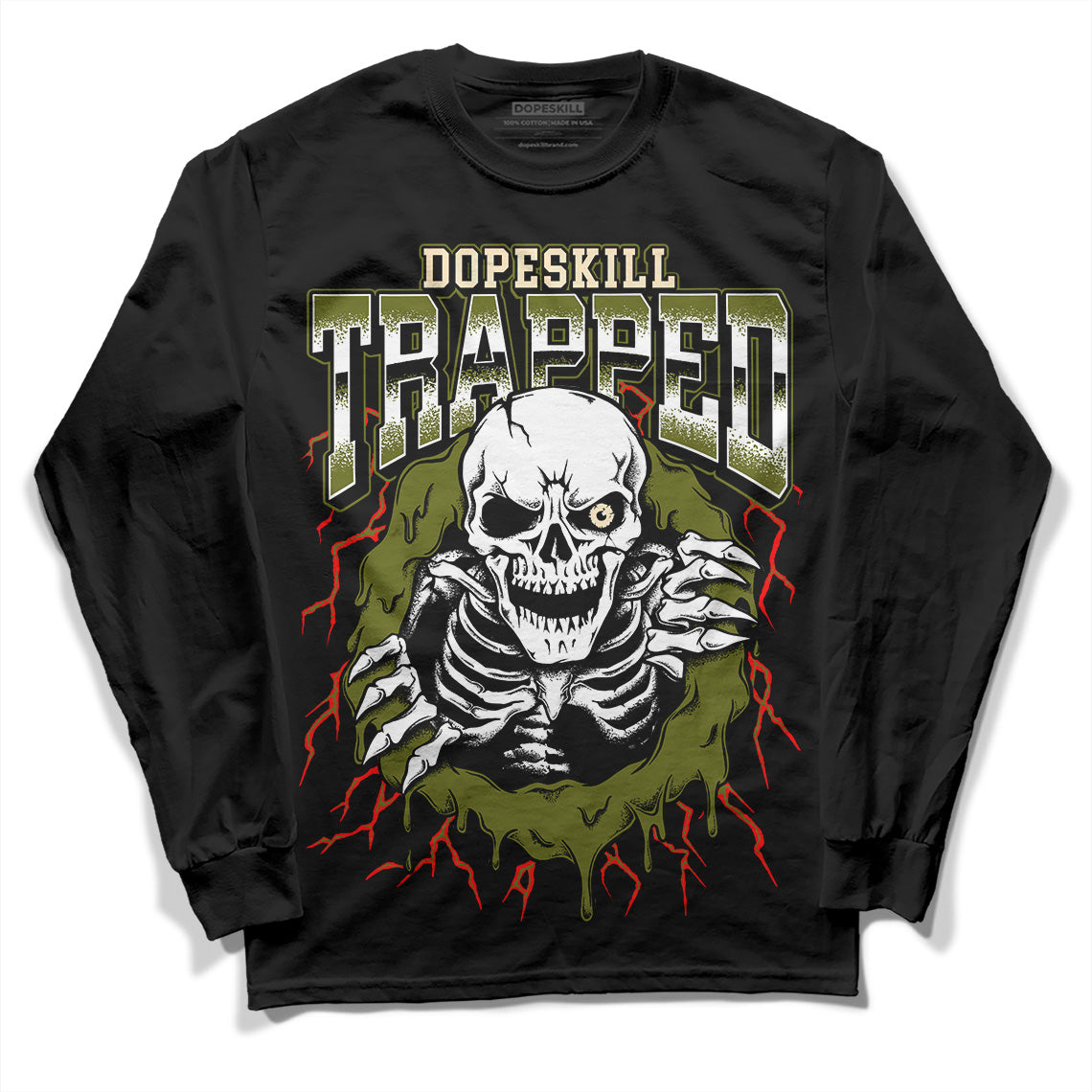 Travis Scott x Jordan 1 Low OG “Olive” DopeSkill Long Sleeve T-Shirt Trapped Halloween Graphic Streetwear - Black