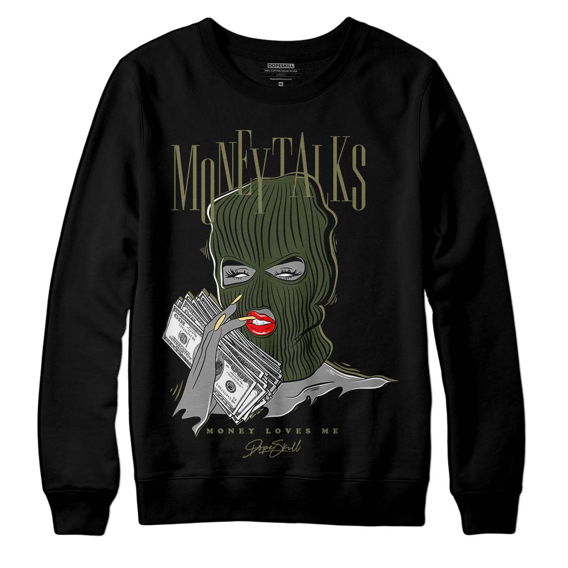 Jordan 4 Retro SE Craft Medium Olive DopeSkill Sweatshirt Money Talks Graphic Streetwear - Black