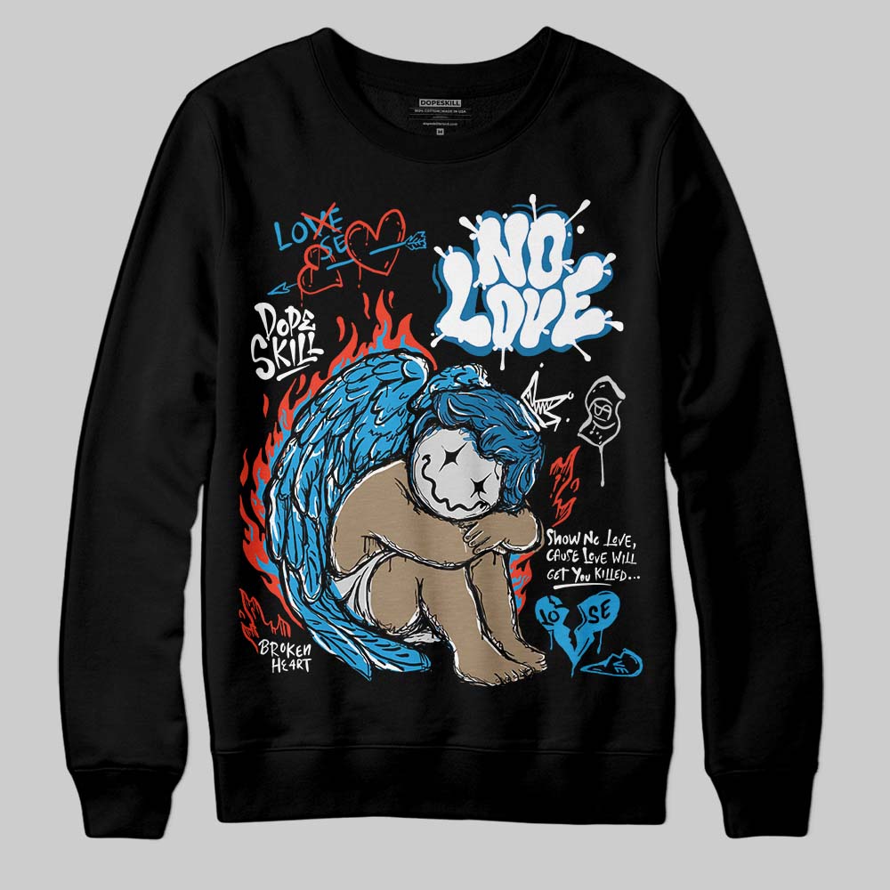 Jordan 4 Retro Military Blue DopeSkill Sweatshirt No Love Graphic Streetwear - Black